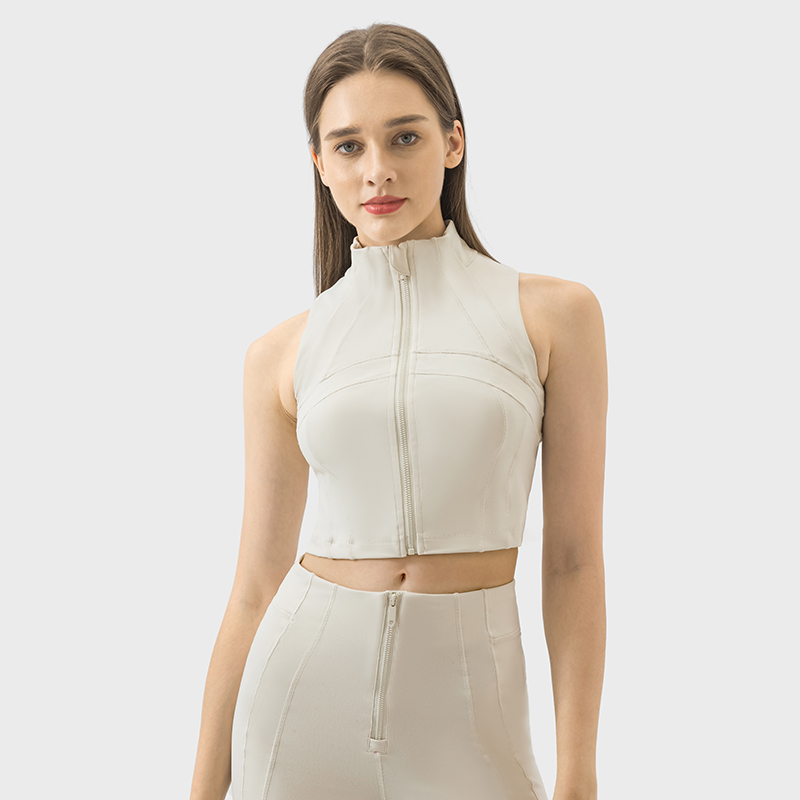 New Skin-friendly Nude-feel Zipper Short Yoga Clothing Top Waist-controlled Slim-fit Slimming Fitness Yoga Sports Vest