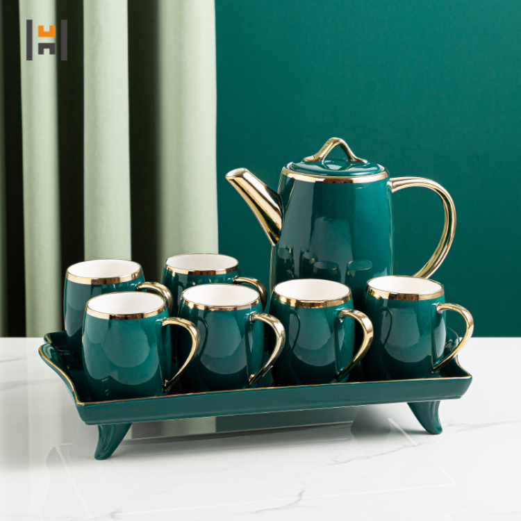 Théière éléphant Et 2 Tasses En Céramique Verte - Vintage - État Fonctionnel
