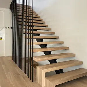 Escadas de madeira maciça para aplicações de vilas, escadas de madeira para interior de Seattle, design contemporâneo