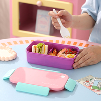 Boîte à lunch en plastique pour enfants, sans BPA, compatible micro-ondes, avec 4 compartiments, couvercle en plastique anti-fuite