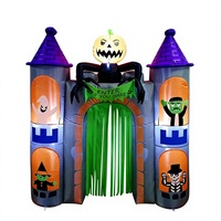 Arche gonflable de 2,4 mètres en polyester pour Halloween, château hanté, citrouille, fantôme, lumières LED, décoration extérieure pour patio