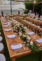 Mobilier d'extérieur commercial Dessus en bois avec pieds en métal Restaurant Salle à manger Table de banquet de mariage pliante en bois pour hôtel