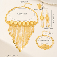 Parure de bijoux plaqués or de Dubaï pour femme, style filigrane arabe, collier, bracelet, boucles d'oreilles et bague à pampilles rectangulaires, bijoux de mariée