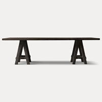 Table à manger rectangulaire en bois massif de style français de haute qualité personnalisée 6 places pour hôtels