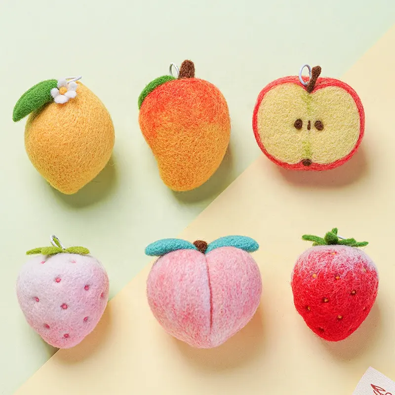 Iniciantes Adulto Handmade Pingente Keychain Fruit Wool Felt Poke Poke Material Set DIY Agulha Felting Starter Kit