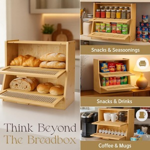 Boîte à pain en bois En Yi à 3 niveaux avec porte en verre, tiroir à couteaux, rangement de cuisine pour pain et produits de boulangerie - Product Image 5