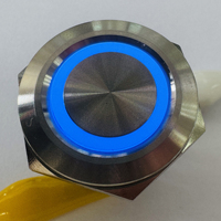 Interrupteur à bouton-poussoir éclairé ZLQ25H-SWP20Z-EB12V-S avec anneau lumineux LED bleu, courant élevé, IP67, boîtier en acier inoxydable, verrouillage domestique IK10