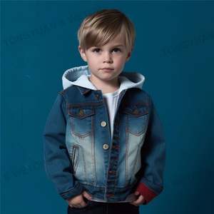 OEM <span class=keywords><strong>giacca</strong></span> di jeans con cappuccio personalizzato per bambini bambini Unisex neonati ragazzi blu Denim giacche per bambini - Product Image 3