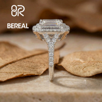 Anillo de Compromiso con Diamante Cultivado en Laboratorio con Certificación IGI Vvs CVD, Anillo de Halo de Esmeralda con Diamante Creado en Laboratorio en Plata 925 Personalizado para Mujer