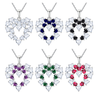 Trending Custom 925 Zilver Valentijnsdag Cadeau Ketting Schattige Lieve Zirkoon Kleurrijke Hart Hanger Ketting