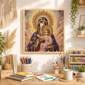 Kit de peinture au diamant 5D à perforation partielle 30x30CM, <span class=keywords><strong>Vierge</strong></span> Marie et bébé Jésus, décoration murale religieuse - Product Image 3