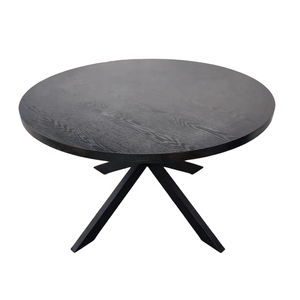 Meubles de maison en gros Table de salle à manger ronde en bois massif de la collection de luxe moderne avec base en métal recouvert de poudre noire - Product Image 1