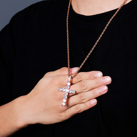 Collier pendentif croix en strass doré et argenté pour hommes et femmes, bijoux tendance hip-hop glacés