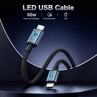 Cable USB-C con Power Delivery de 60W PD 3.1, Carga Rápida, con Indicador LED, 1m, Trenzado de Nailon, para iOS y Cámaras, OEM