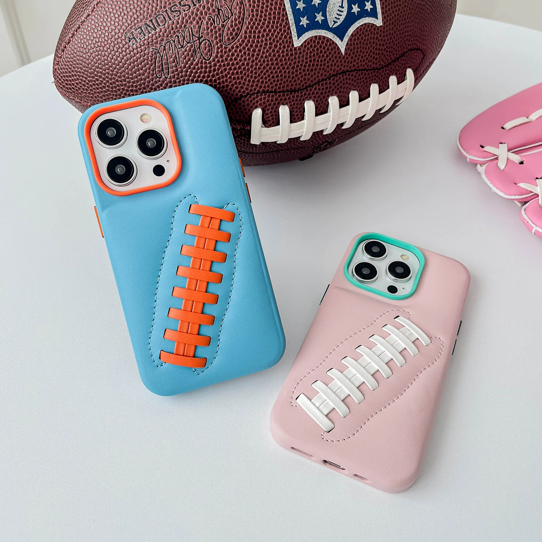 Maxun étui de téléphone portable en cuir véritable pu pour iphone 1112 15 pro max étui de couverture arrière en forme de Football coloré