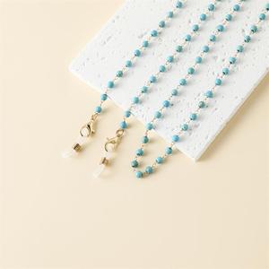 Chaîne de lunettes turquoise pour femmes, perles rondes naturelles, en alliage, bijoux simples et tendance, cadeau - Product Image 3
