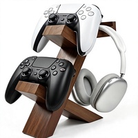 Support pour équipement de jeu 3-en-1 en bois avec base antidérapante pour manettes et casque PS5 Xbox Switch