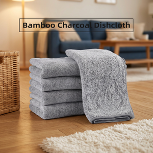 Toalla de cocina ecológica no grasosa absorbente gruesa cuadrada de carbón de bambú para lavar platos <span class=keywords><strong>Limpieza</strong></span> de fibra ultrafina - Product Image 2