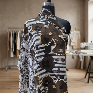 Écharpe en laine peinte à la main de luxe avec broderie florale automnale, longue, sophistiquée, accessoire de mode artistique pour femmes - Product Image 1