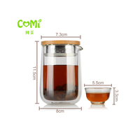 Service à thé de voyage écologique en verre borosilicate double haute qualité, 500 ml, avec théière et quatre tasses, style Kung Fu chinois, portable