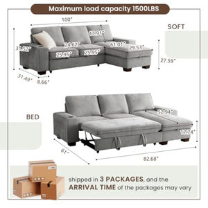 Sofá Cama Convertible en Forma de L con Espacio de Almacenamiento, Sofá Extraíble para Sala de Estar, Cubiertas de Chenilla Lavables y Extraíbles con USB - Product Image 3