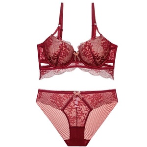 Nueva ropa interior sexy <span class=keywords><strong>de</strong></span> encaje hueco para mujer, <span class=keywords><strong>pechos</strong></span> pequeños, sujetador <span class=keywords><strong>de</strong></span> realce grande, Conjunto <span class=keywords><strong>de</strong></span> sujetador fino debajo del grueso - Product Image 4