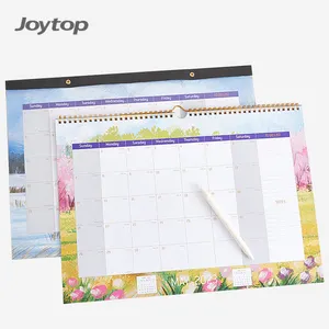 Joytop批发2023-2024美国节日倒计时日历18个月花卉年历螺旋挂绳日历