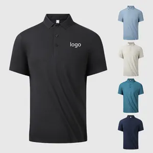 Kaos polo pria logo bordir kustom 2024, kemeja Polo olahraga Golf cepat kering desain Pique spandeks Solid cepat kering
