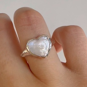 <b>925</b> Sterling <b>Silver</b> Women's Heart Gemstone <b>Ring</b> with Natural Stone and South Sea Mabe Pearl Stackable Design - Product Image 1