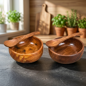 Custom Classic Acacia <b>Wood</b> Salad Bowl Set with Matching Spoons Eco-Friendly Durable Food Serving Bowls & Utensils OEM Wholesale - Product Image 2