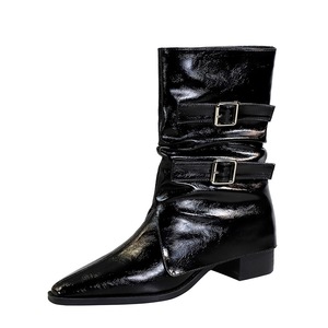 Fashion Casual <b>Boots</b> Women Punk Black Metal Buckle Western Cowboy Pointed Toe Botas Mujer 2025 - Product Image 1