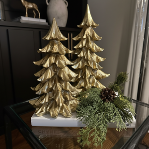 Gold Christmas <b>Tree</b> Sculpture Pair Home Decor Modern Metal Holiday Ornament Tabletop <b>Decoration</b> Elegant Centerpiece - Product Image 1