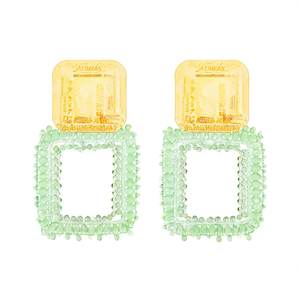 Boucles d'oreilles pendantes tendance en acier inoxydable 316L plaqué or PVD, design carré perlé vert durable et résistant - Product Image 2