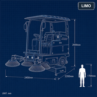Balayeuse industrielle électrique à cinq brosses 48V 100Ah avec batterie au plomb, autoportée, largeur de nettoyage 2200mm – Meilleure unité en termes de rapport qualité-prix
