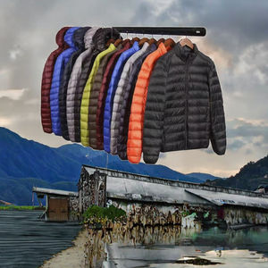 2026 Men's Brown Duck <b>Feather</b> Plain Dyed Casual Puffer Jacket Wholesale Stand Collar Winter Hooded Polyester Wadding Filled XS - Product Image 3