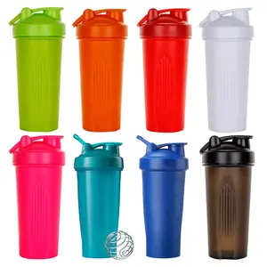 Garrafa de plástico sem bpa para academia, atacado, 600ml, 20oz, logotipo personalizado, colorido, garrafa de proteína com bola de misturador