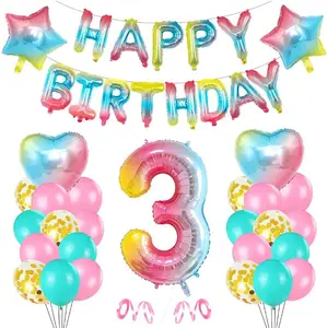 रेनबो ग्रेडिएंट हैप्पी बर्थडे लेटर नंबर 0-9 फ़ॉइल गुब्बारे बैनर माला बच्चों के लिए तीसरी चौथी पांचवीं दसवीं जन्मदिन की पार्टी सजावट