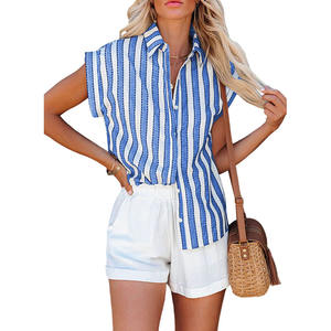 Camisas a rayas sueltas informales para mujer, camisas <span class=keywords><strong>de</strong></span> gran tamaño Vintage <span class=keywords><strong>de</strong></span> verano <span class=keywords><strong>2023</strong></span> para mujer, <span class=keywords><strong>blusas</strong></span> elegantes <span class=keywords><strong>de</strong></span> <span class=keywords><strong>moda</strong></span> para jóvenes y mujeres - Product Image 2