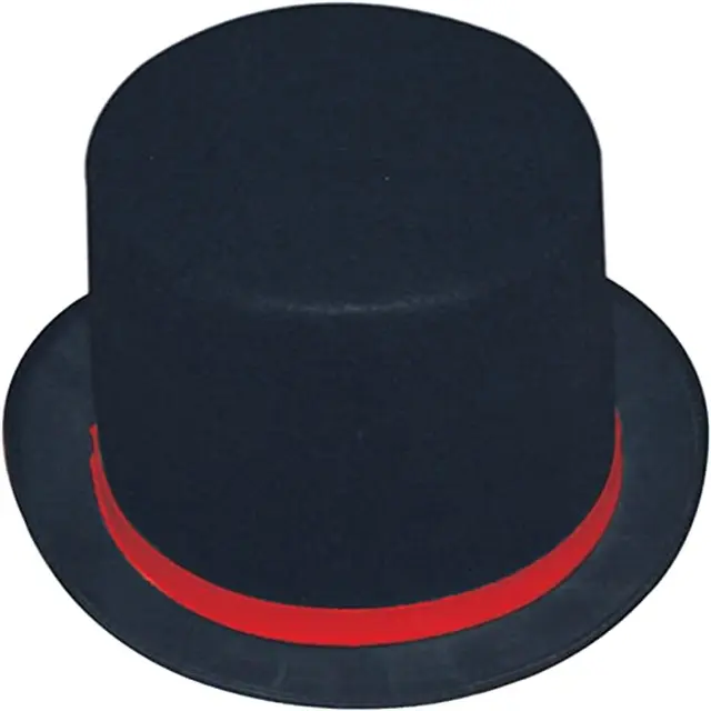 Hot Selling Dress Up Top Hat Funny Black Felt Top Hat Black Felt Slash Top Hat With Red Ribbon for Magician Mardi Gras Party