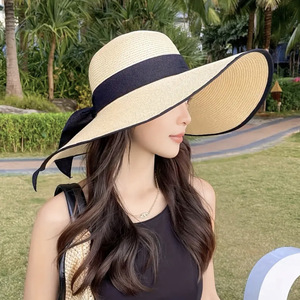 <span class=keywords><strong>Chapeau</strong></span> de soleil en paille à large bord pour <span class=keywords><strong>femme</strong></span>, protection solaire estivale, style mode, haute qualité, vente en gros - Product Image 1