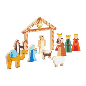 Unfinished Wooden Nativity Scene Set DIY Christmas Decoration Crafts