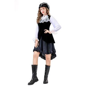 <b>Women</b> <b>Pirate</b> <b>Costume</b> Black Velvet Dress With Lace Collar And Hat For Halloween Cosplay Party Outfit - Product Image 3