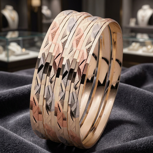 Lot de bracelets plaqués or 3 tons, bracelets de mode multicolores en or, bracelets 3 tons, ensemble de bracelets en laiton tricolores. - Product Image 3
