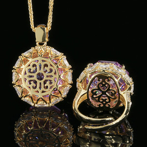 XILIANGFEIZI Perhiasan Baru yang Populer Set Kalung Liontin Emas Mewah Berlapis Emas dengan Cincin 18-16m - Product Image 5