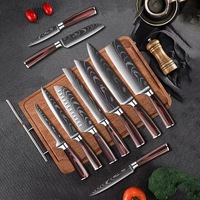 Ensemble de couteaux de cuisine personnalisés, 10 pièces, ensemble de couteaux de cuisine en damas, acier inoxydable 4Cr13 avec manche en bois coloré, couteau de chef en métal tranchant