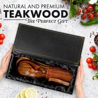 Ensemble d'ustensiles de cuisine en teck de 15 pièces avec boîte cadeau haut de gamme, outils de cuisson en teck naturel faits à la main