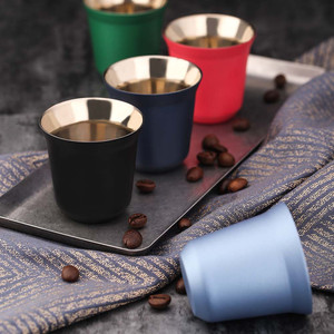 Tasse à café expresso à <span class=keywords><strong>Double</strong></span> <span class=keywords><strong>paroi</strong></span> en acier inoxydable, 2.7 OZ, gobelet à vin, de bière, de teinte, 10 unités - Product Image 1