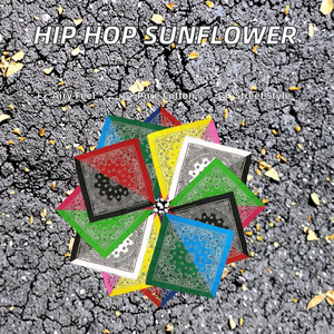 Bandanas carrées en coton respirant 100 % pour l'extérieur, motif tournesol sur fond noir, style hip-hop, vente en gros - Product Image 4