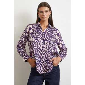 Chemise en satin à fleurs mangue pour femme, violette, boutonnée, décontractée, à porter au quotidien - Product Image 6