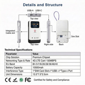 แบตสำรองพกพาความจุสูง 10500mAh พร้อมหน้าจอ LCD รองรับคลื่นความถี่ EU B1/B3/B7/B20/38/39/40/41 พอร์ต Type-C ความเร็ว 150Mbps 4G Mobile WiFi - Product Image 6